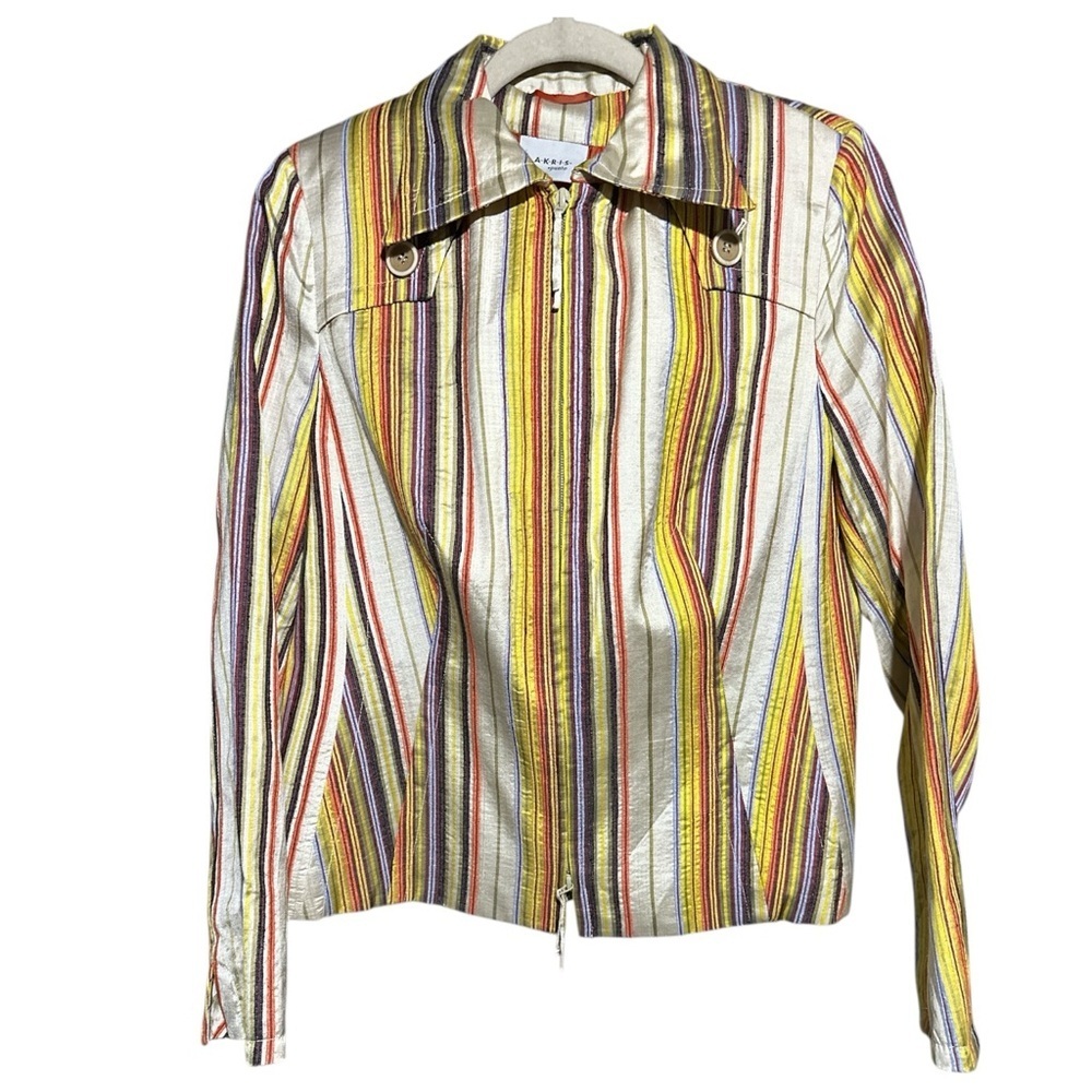 Akris Punto women's multi-striped silk full-zip jacket Size 10